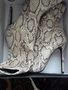 Snake-Print Stiletto Ankle Boots - Beige/Brown